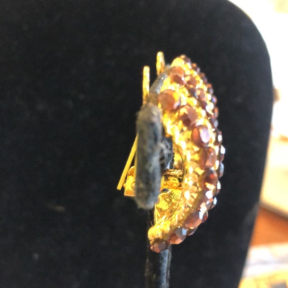 Smoky Topaz Austrian Crystal 1/2 Hoop Style Vintage Earrings-Boutique - Picture 4 of 9